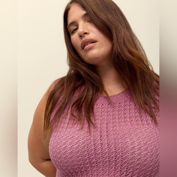 Penningtons Sleeveless Crochet Cotton Sweater Tank with Ribbed Bands Pink 4X NWT - Picture 4 of 15